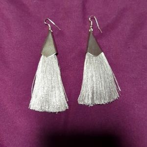 Long silver tassel earrings